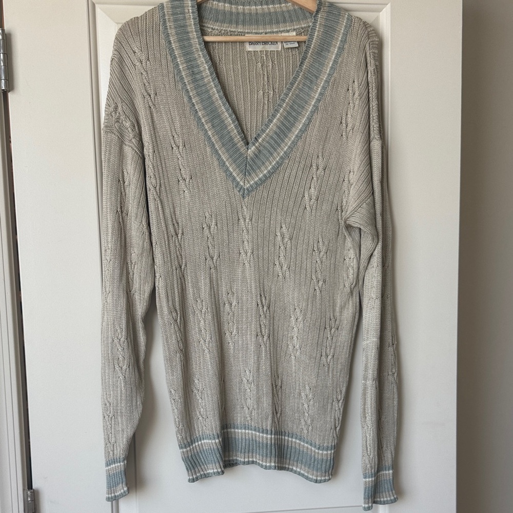 Elegant Women's V-Neck Sweater in Gray and Blue